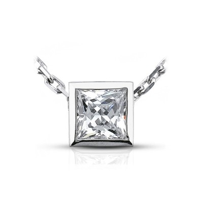 1/2 CTW D VS2 Princess Cut Natural Certified Diamond 18k Gold Solitaire Pendant