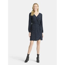 Time and Tru Women's Rustic Blue/Black Animal Print Wrap Mini dress NEW W/ TAG