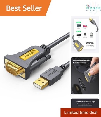 6ft USB to Serial Adapter DB9 Male RS232 Cable for Windows Mac Linux