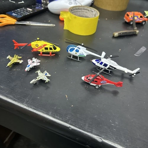 Lot Of 3 Vintage Micro Machine Airplanes And 4 Vintage Helicopters 1- Hotwheels