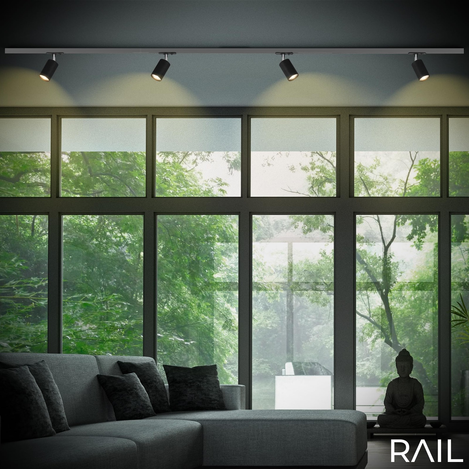 Système de rail combinable et pivotant pour spot de plafond blanc