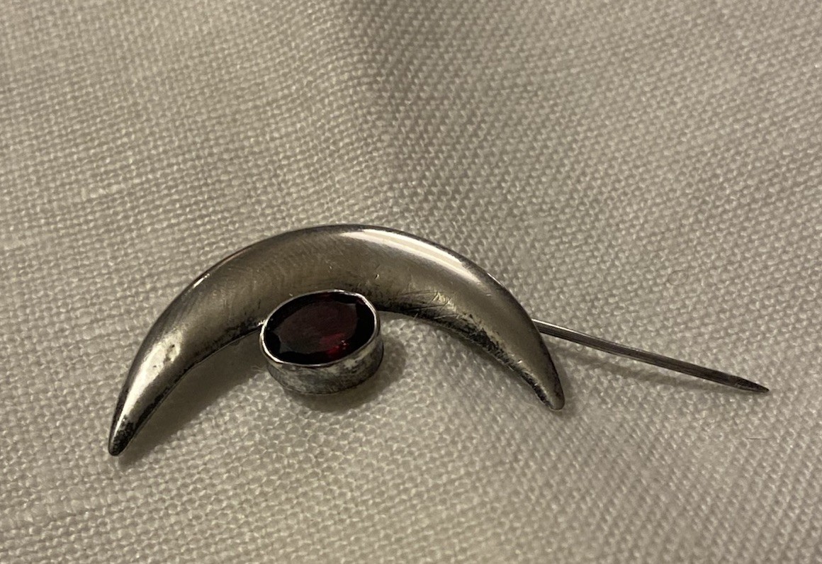 Victorian Solid Silver Crescent Moon Brooch with … - image 1