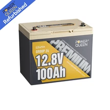 Power Queen 12V 100Ah Group 24 LiFePO4 Lithium Battery For Solar RV- Refurbished