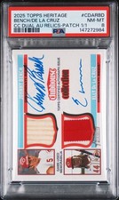 Elly De La Cruz/Johnny Bench 2025 Topps Heritage 1/1 Dual Patch Auto PSA 8 NM-MT