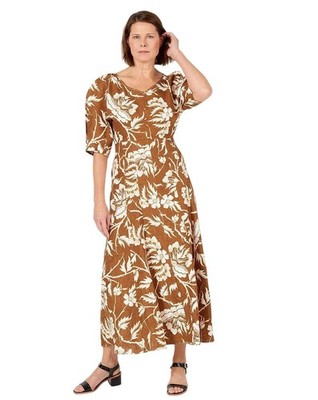 Mara Hoffman Sicily Maxi Dress Olive Floral Print Womens Size 8 Hemp Resortwear