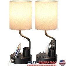 2 AC Outlets USB Ports Desk Lamp W/ Phone Holder Pen Holder 3 Color Temperatures