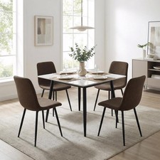 Dark Brown Pack of 4 Dining Chairs Sand Blasted Metal UKFR Foam Padded Seat