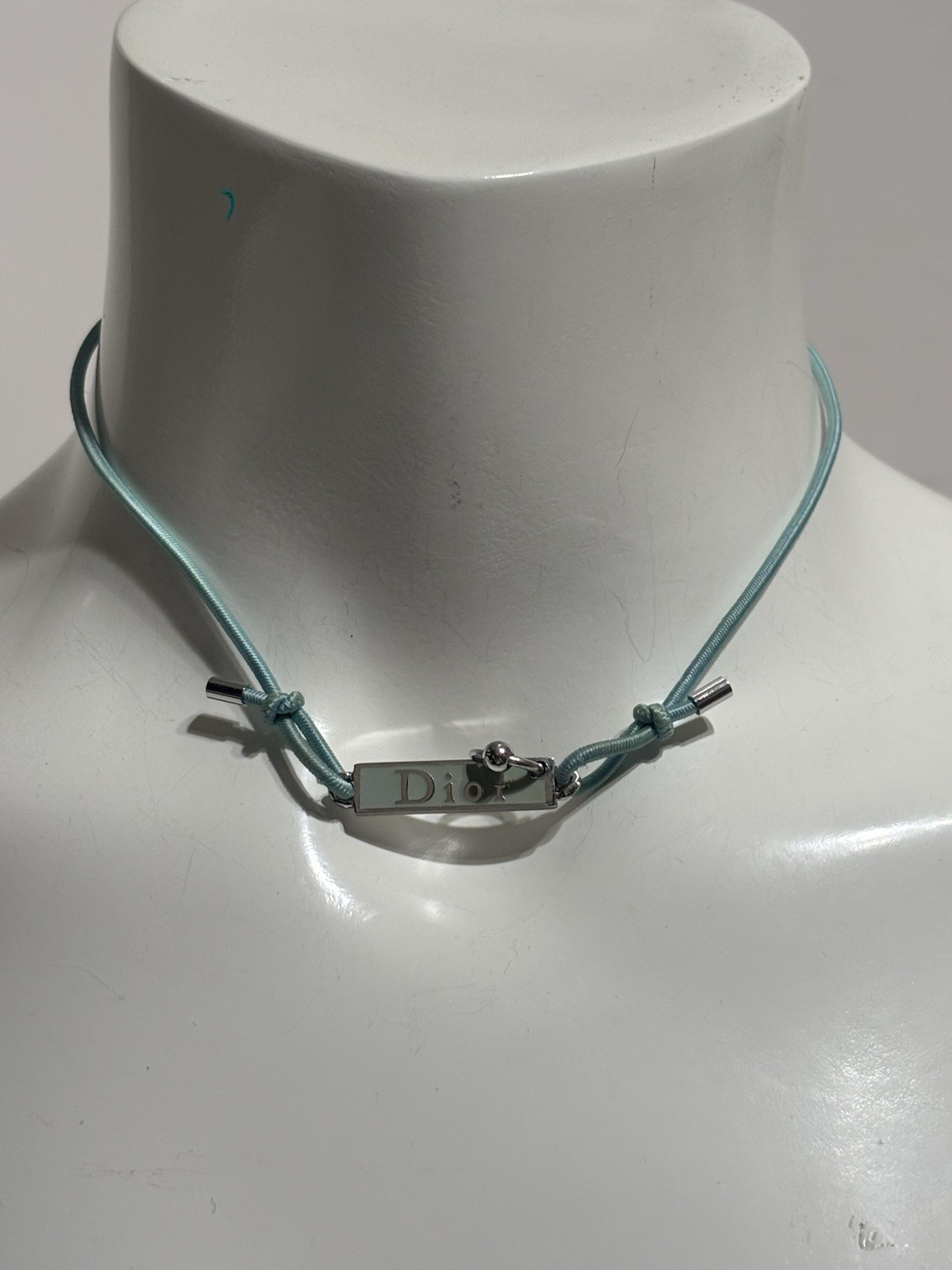 Vintage Christian Dior by John Galliano Blue Logo Choker Necklace 90s Y2K Fashion-image
