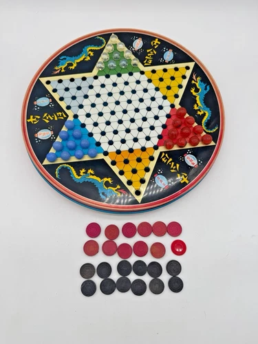 Vintage Ohio Art Chinese Checkers Tin w Games Checkers & Marbles EUC - READ
