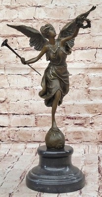 Winged Victory Athena Nike Paris Louvre Bronze Marble Statue Sculpture Figure NR