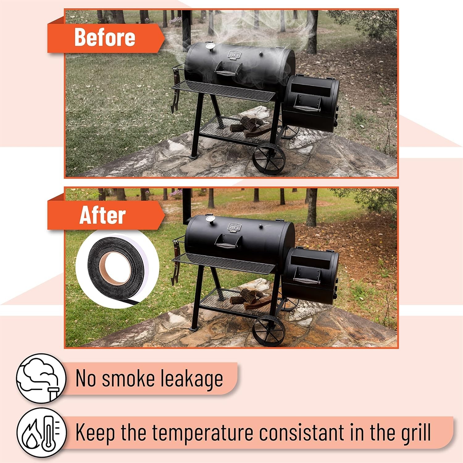 15 Ft High Heat Smoker Gasket for BBQ – Self-Stick Grill Seal Tape, Free & shipp