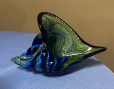 Hand-Blown Green and Blue Glass Shell Conch Seashell 8.5  
