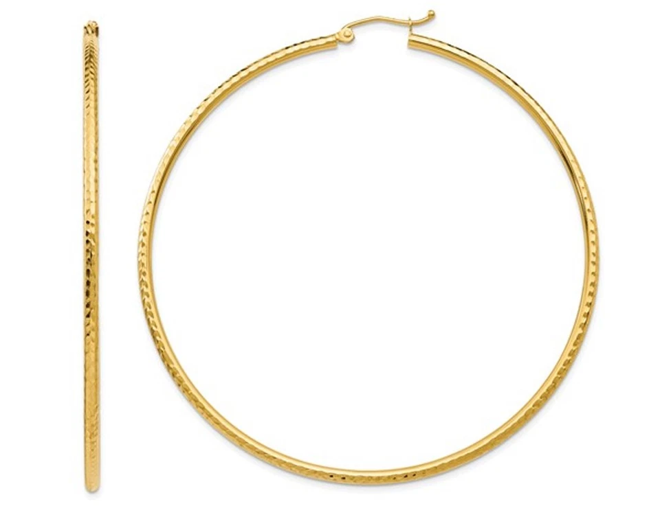 Extra Large Diamond Cut Hoop Earrings 14K Yellow Gold