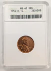1954 D Lincoln Wheat Cent 1C Graded MS65 RD (Red) by ANACS