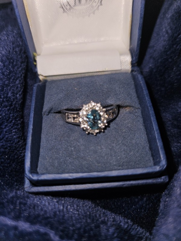 Womans 18K yellow GOLD OVER STERLING SILVER Gorgeous Sz 10 Blue Topaz Zirconia 