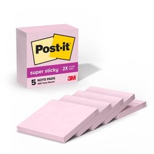 Post-it Super Sticky Notes, 5 Note Pads, 3 3 Inch x 3 Inch, Pink Salt