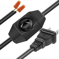Rotary Dimmer Switch 5.9 ft Extension AC Power Cord Plug Cable for Halogen an