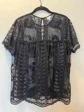 Womens Black Lace Whimsigoth Blouse size M Wi...