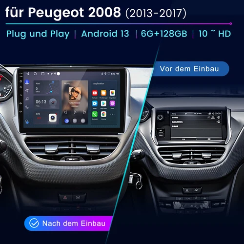 Für Peugeot 2008/208 2013-2017 32G Android 13 Autoradio CarPlay Kam Navi RDS - Bild 2 von 11