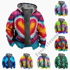 Men's Abstract Tie Dye 3D Print Fleece Lined Hoodie Sweater Winter Zip Jacket