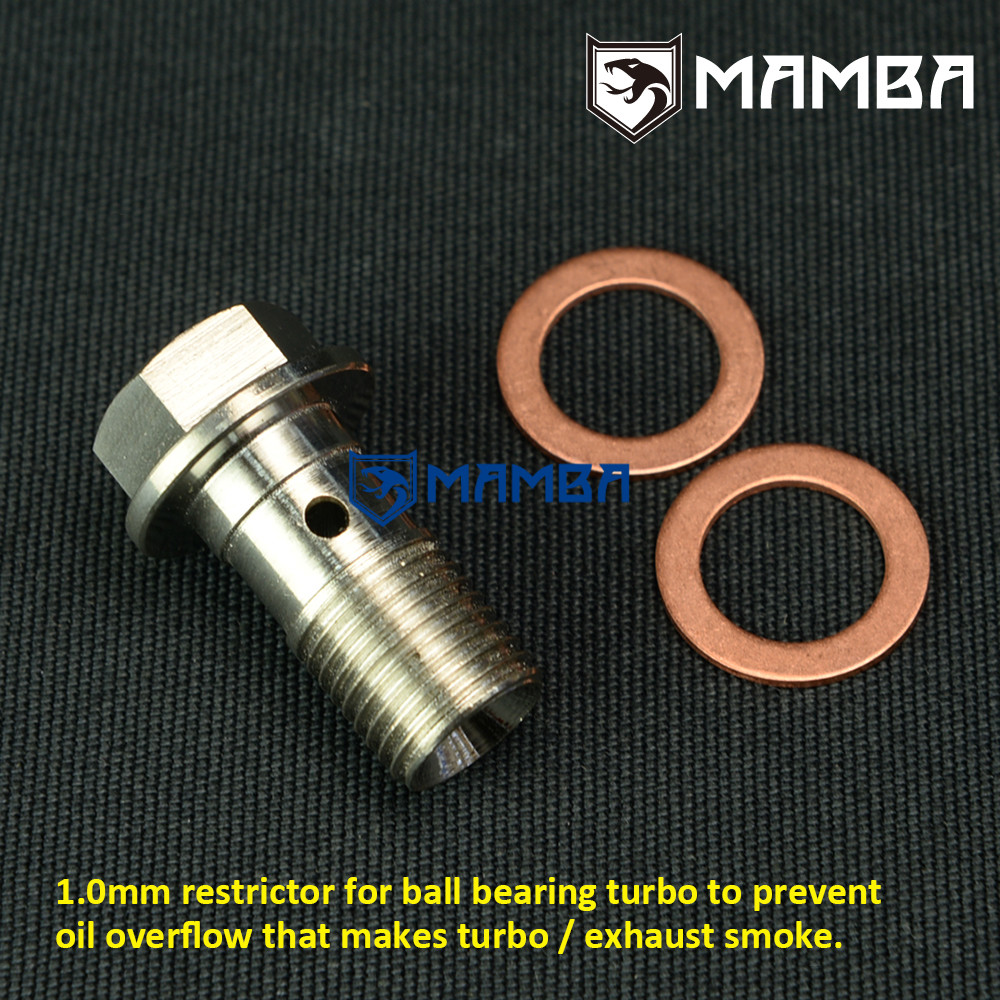 M12x1.25 Turbo Oil Feed Banjo Bolt with 1.0mm restrictor / Prevent