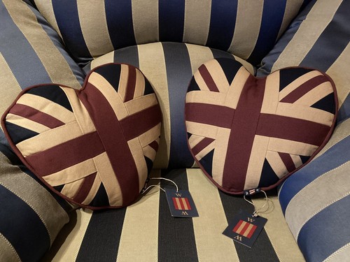 Pair Of Union Jack Heart Cushion By Woven Magic Tea Dyed - Picture 1 of 8