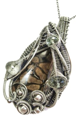 Petrified Algae Wire-Wrapped Necklace with Prasiolite in Sterling Silver