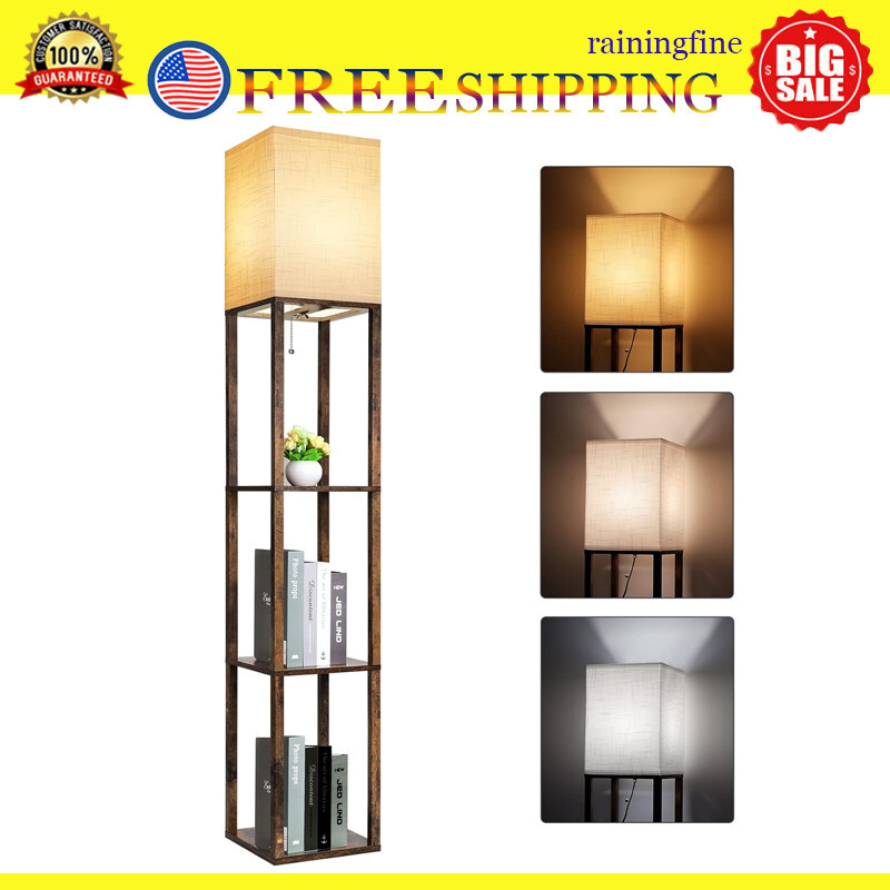 Modern Wood Floor Lamp with Storage Shelves - Narrow Standing Light  -image