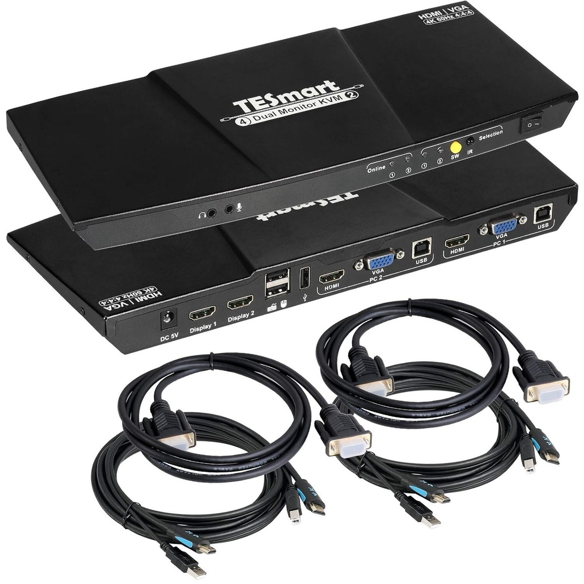 TESmart HDMI + VGA 2x2 Dual Monitor KVM Switch | 4K@60Hz