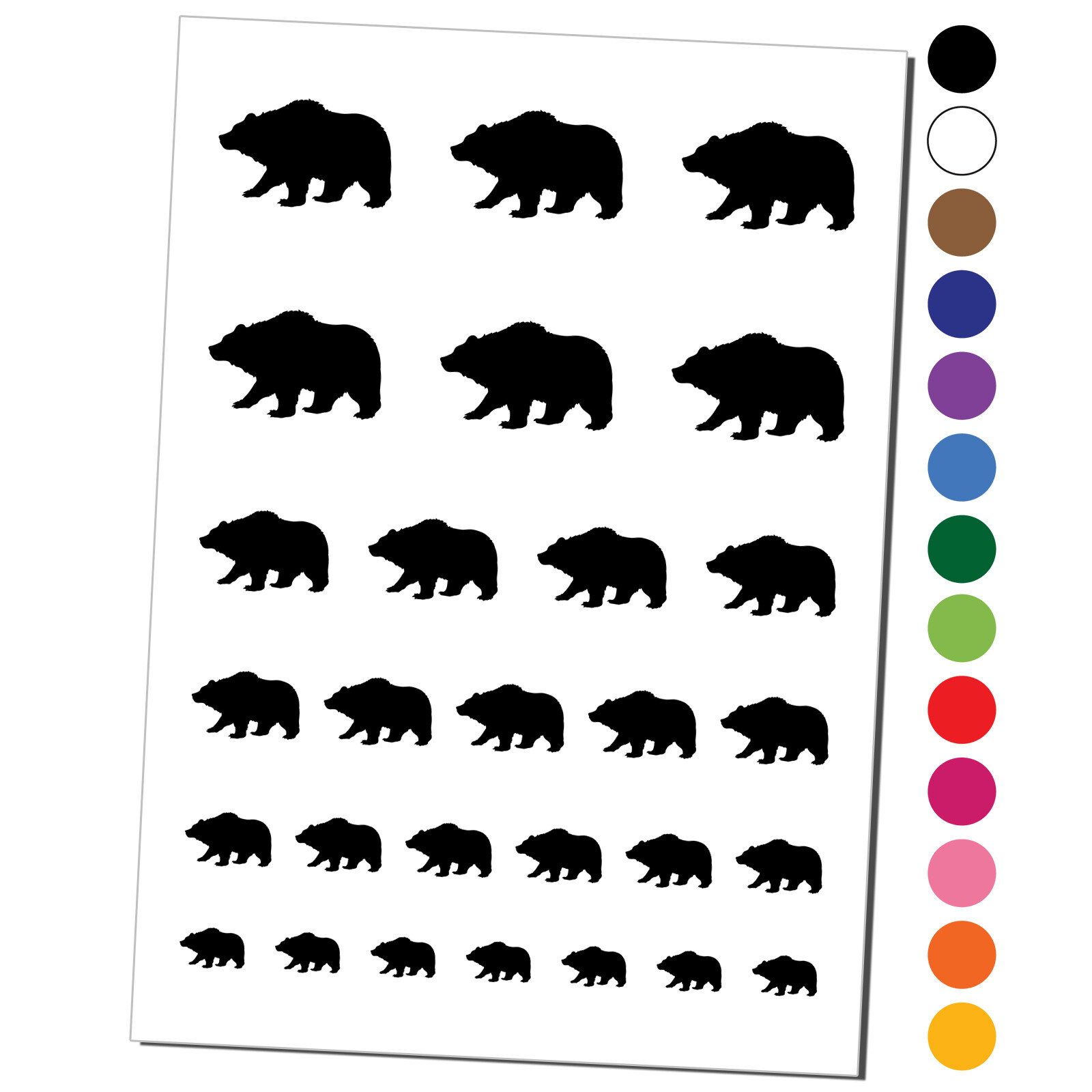 Fuzzy Grizzly Bear Silhouette Waterproof Temporary Tattoo Set