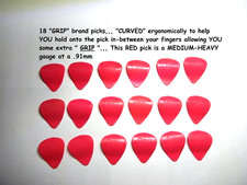 18 GRIP picks, CURVED GUITAR PICKS, RED MEDIUM-HEAVY .91mm gauge PICK