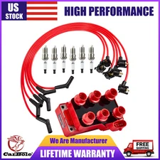FD488 Ignition Coil+Wire+Spark Plugs for 1998 1999 2000 Ford E-150 E-250 V6 4.2L