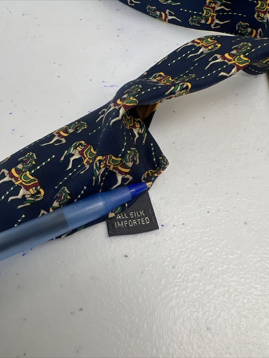 Bally Men's Navy Blue Novelty Horses Silk Neck Tie $245 | eBay