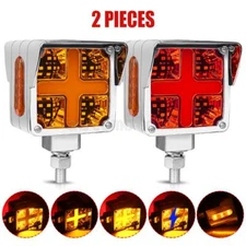 2X Amber/Red Square LED Semi Truck Trailer Double Face Fender Turn Signal Light