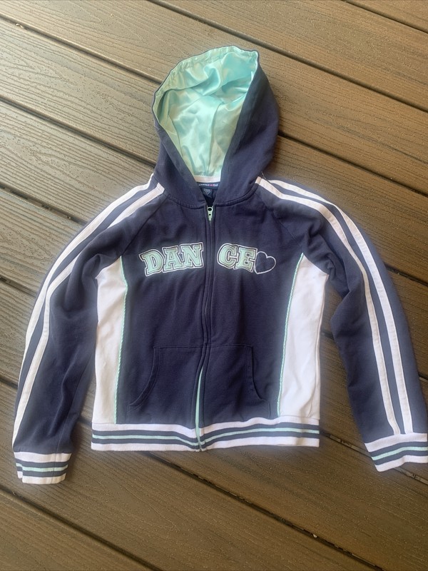 LIMITED TOO Girls Cotton "DANCE" Blue Zip-Up Hooded Sweatshirt - Size M (12)