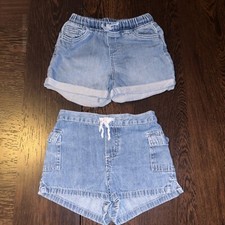 Lot of 2 Cat Jack Circo Girls Shorts Size 5 Denim Drawstring Pockets