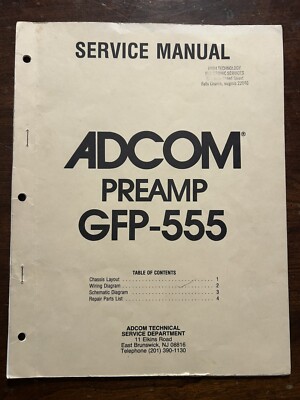 ADCOM GFP-555 Preamplifier Preamp Service Manual Original Vintage