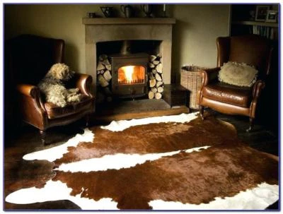 RODEOHIDES New White Belly Brown and White Rodeo COWHIDE RUG size approx 6X7-7X7ft