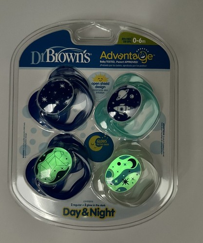 Dr Brown's Advantage Day & Night 4 Pack Pacifier 0-6m -Glows In The Dark- - Picture 2 of 4