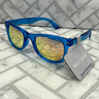 NWT West Loop Sunglasses 61895CALBLU Clear Blue Frames Mirrored Lens 100%UVA-UVB