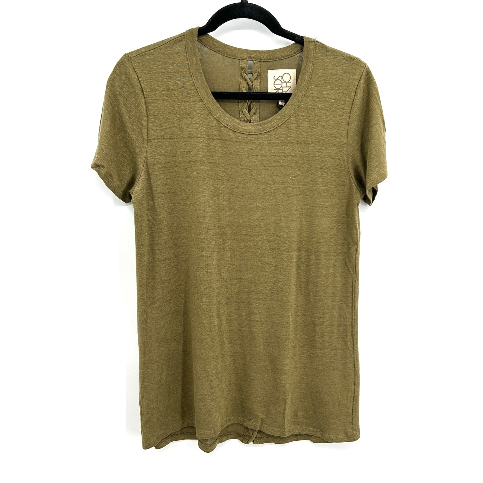 NWT CHASER Army Green Lace Up Back Lightweight Short Sleeve Shirt Top Medium