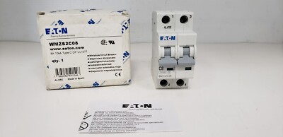 EATON WMZS2C08 (FAZ-C8-2) CIRCUIT BREAKER, 2P, 8A, 10kA, 277/480VAC, TYPE C, NIB