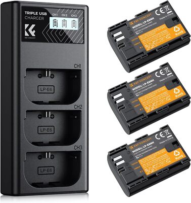 K&F CONCEPT LP-E6NH Battery & Triple Slot Charger for Canon EOS R7 R6 R5 5DS 90D