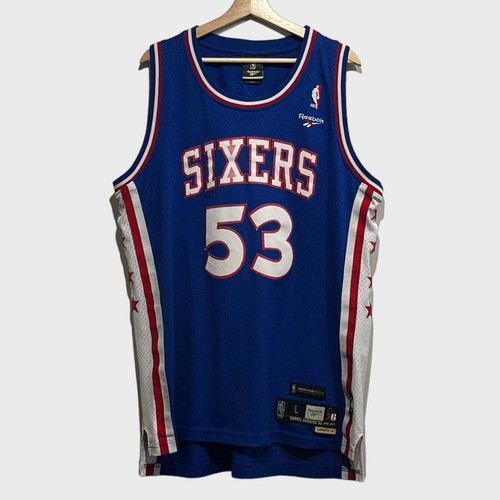 Vtg Reebok Darryl Dawkins Philadelphia 76ers Blue HWC Swingman Jersey Large L - Imagen 2 de 6