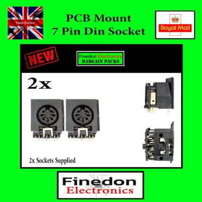 2x PCB-Halterung 7 Pin DIN Buchse Audio Video rechter Winkel UK Verkäufer