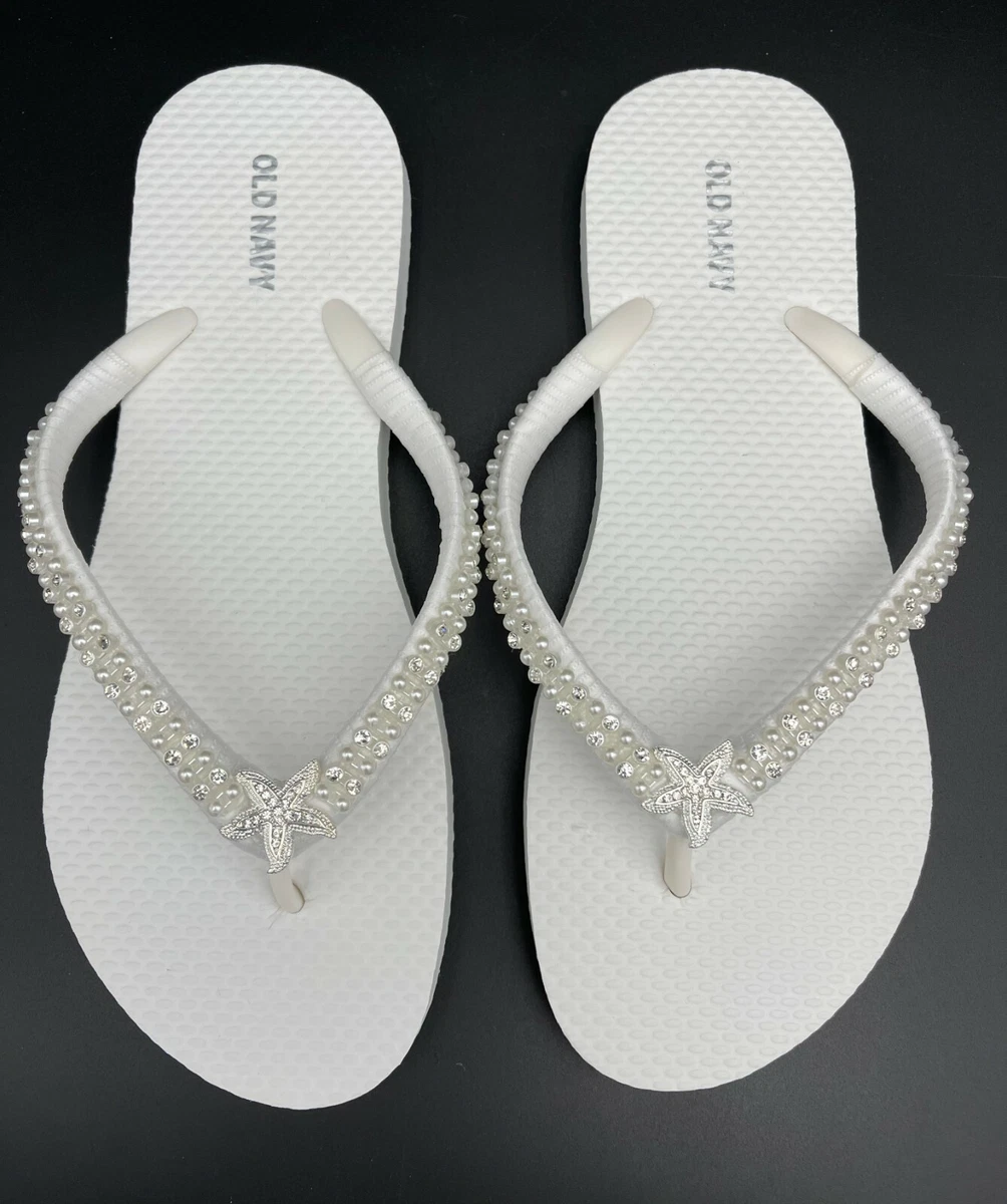 Bridal White Flip Flops Starfish Wedding Flip Flops Beach Flip Flops W SIZE  6