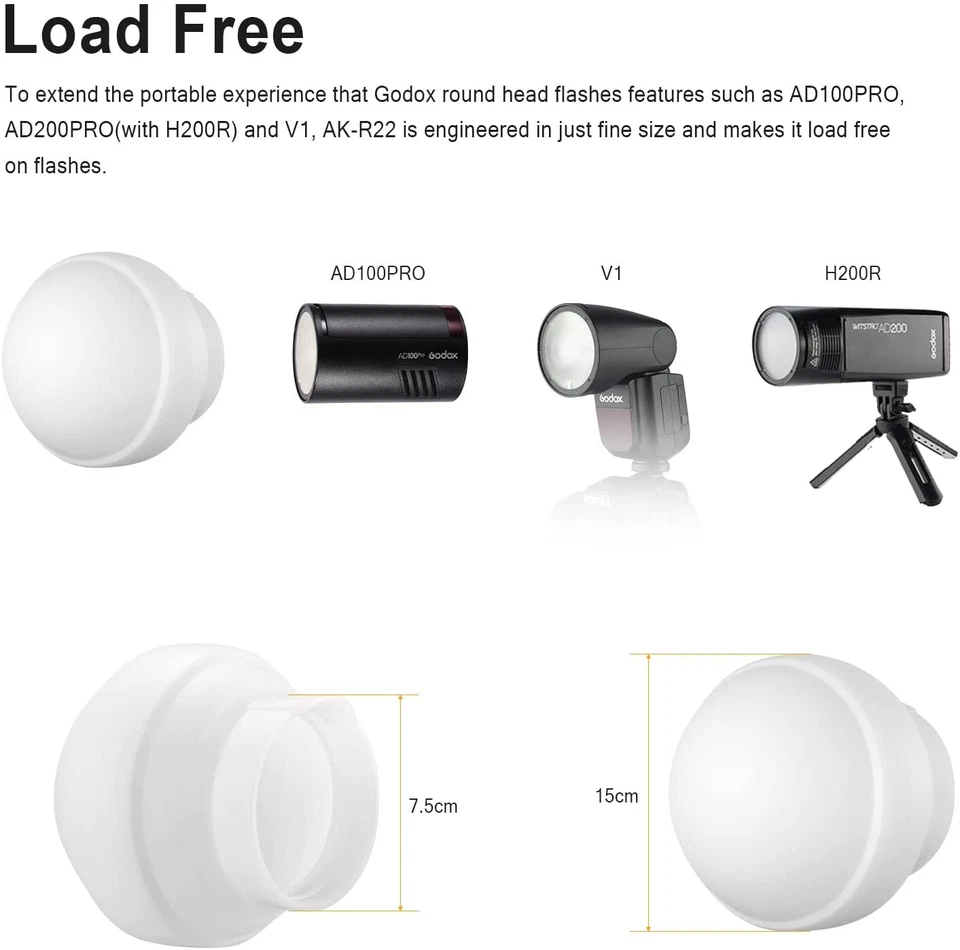 US Godox AK-R22 Collapsible Silicone Diffuser Dome for V1 AD100PRO AD200PRO - Image 2 of 4