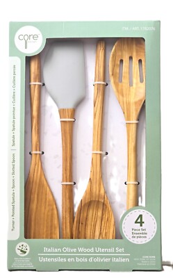 Premium Italian Olive Wood Utensil Set by Core Kitchen , 4-Pieces Tool Set (NIB)