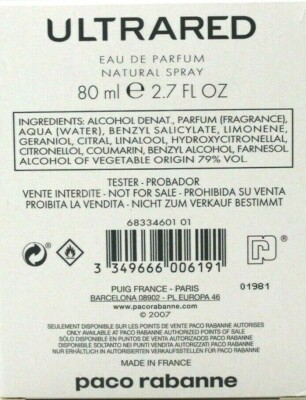 Parfum Ultra Red De Paco Rabanne Eau De Parfum 80 Ml - Neuf, Emballage D'origine, Concentré, Fabriqué En France