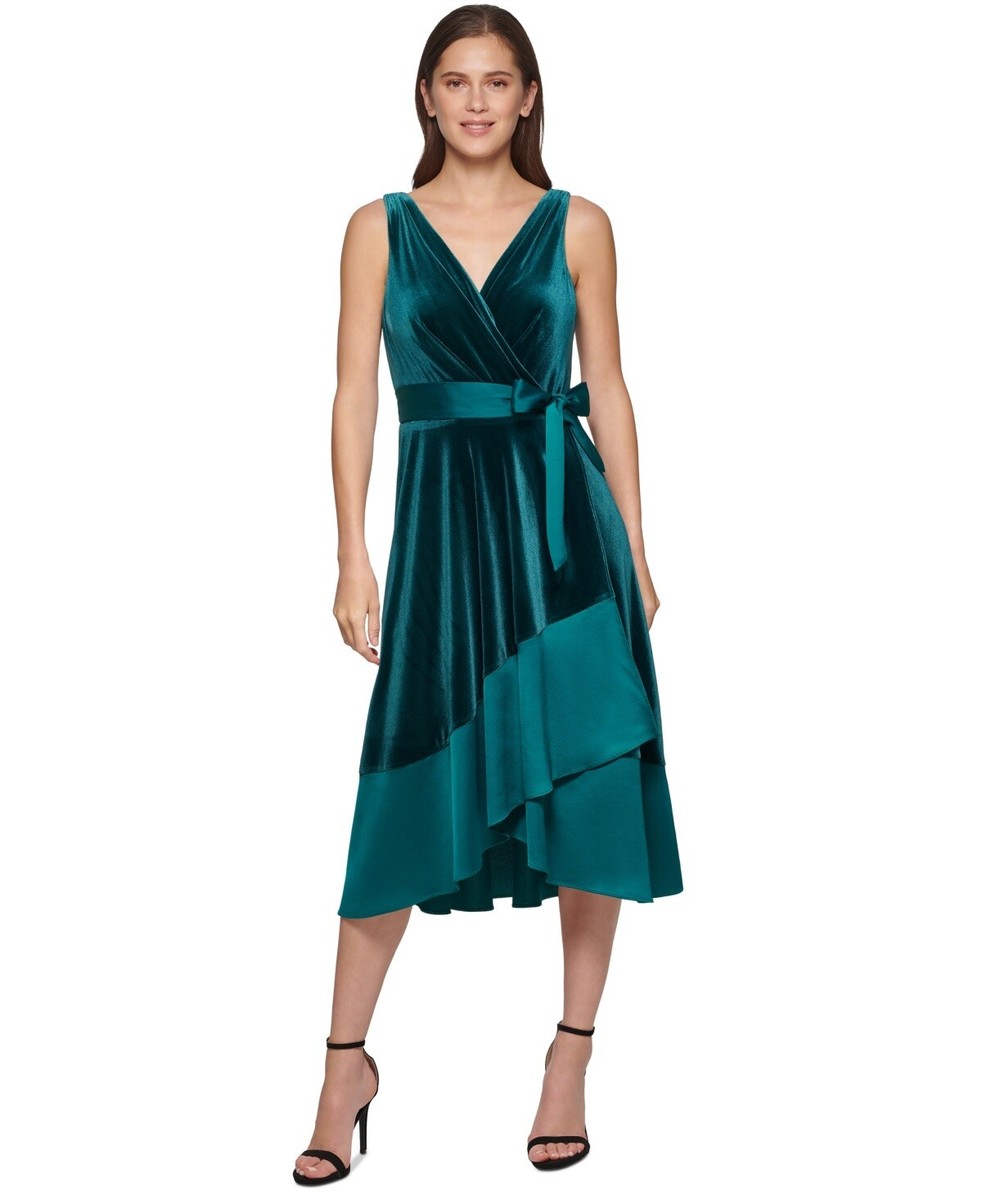 dkny green wrap dress Womens Velvet Midi 14 2026 | 1/15 Apparel Release